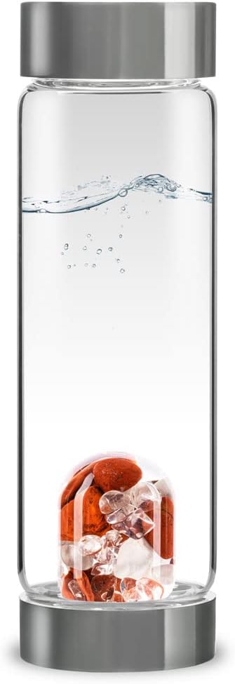 VitaJuwel ViA FITNESS | Crystal Water Bottle with Red Jasper, Magnesite & Clear Quartz -Willpower, Strength & Momentum