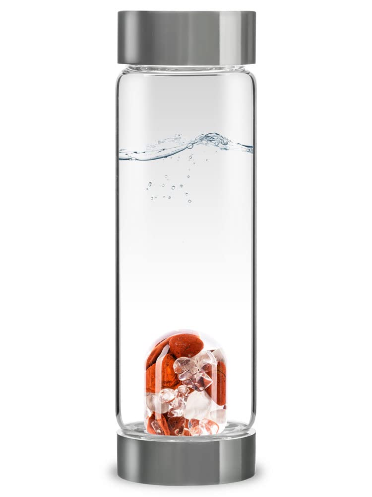 VitaJuwel ViA FITNESS | Crystal Water Bottle with Red Jasper, Magnesite & Clear Quartz -Willpower, Strength & Momentum