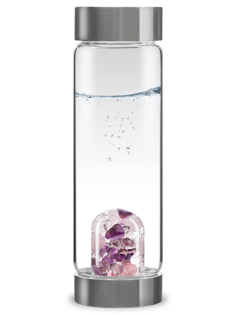 VitaJuwel ViA FITNESS | Crystal Water Bottle with Red Jasper, Magnesite & Clear Quartz -Willpower, Strength & Momentum
