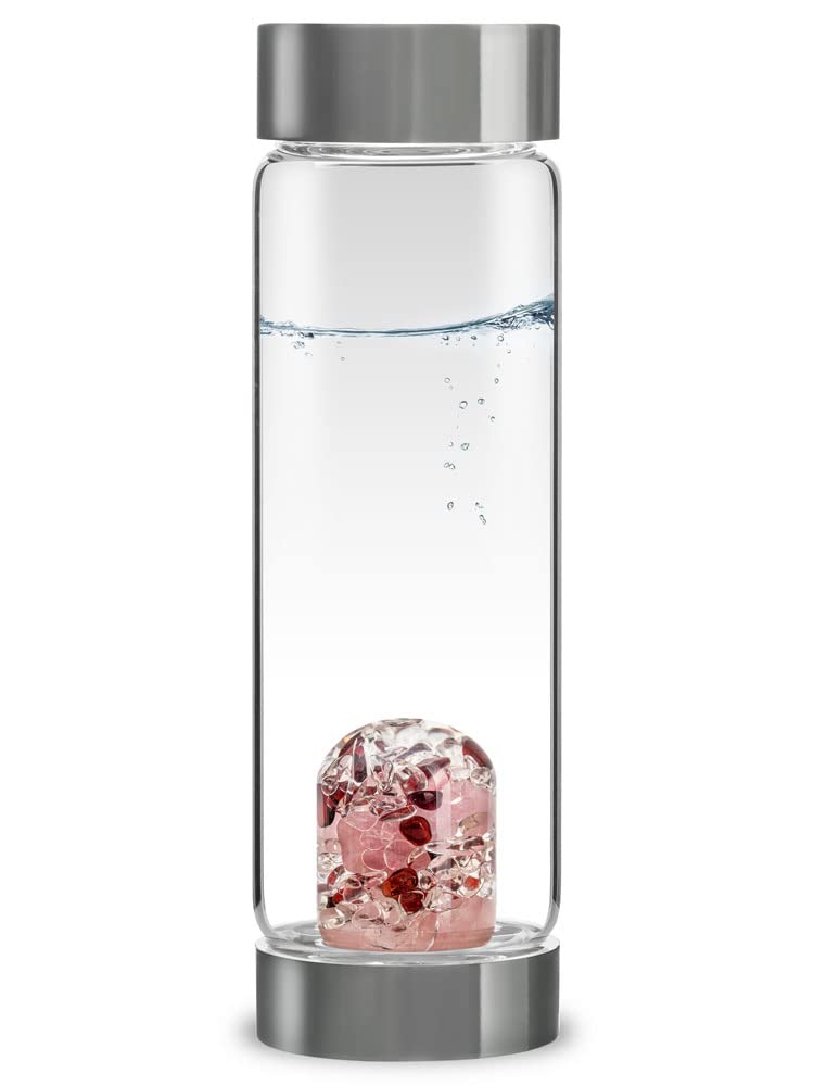 VitaJuwel ViA FITNESS | Crystal Water Bottle with Red Jasper, Magnesite & Clear Quartz -Willpower, Strength & Momentum