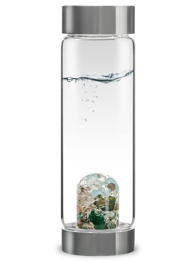 VitaJuwel ViA FITNESS | Crystal Water Bottle with Red Jasper, Magnesite & Clear Quartz -Willpower, Strength & Momentum