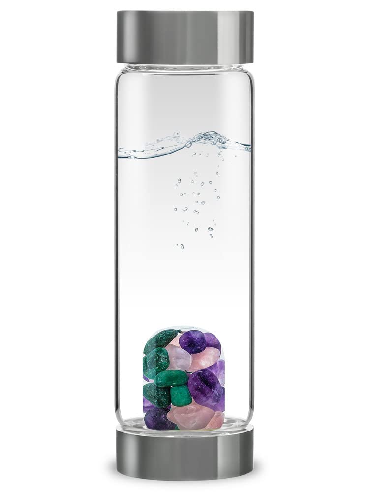 VitaJuwel ViA FITNESS | Crystal Water Bottle with Red Jasper, Magnesite & Clear Quartz -Willpower, Strength & Momentum
