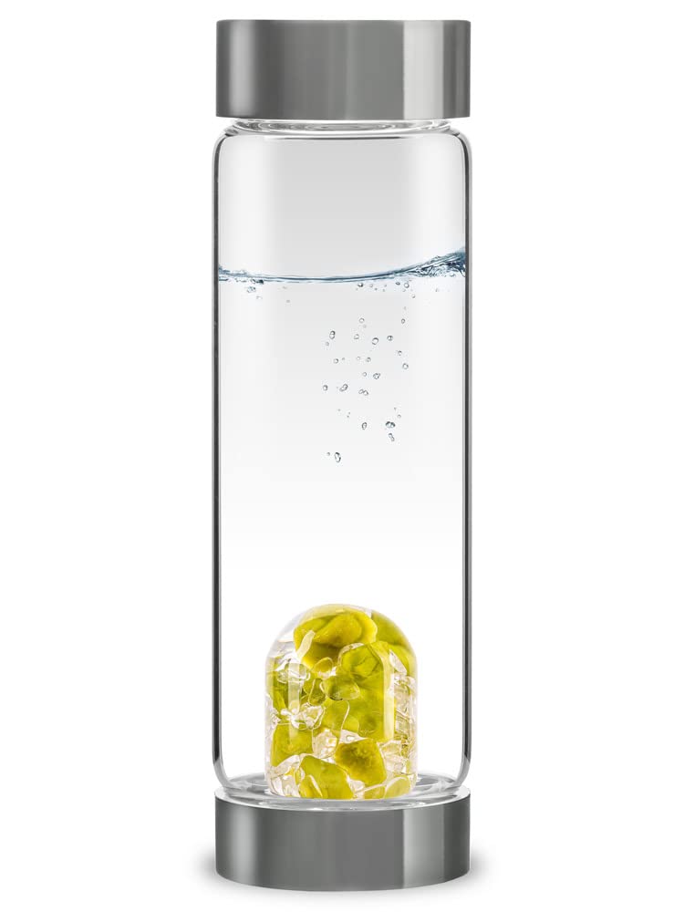 VitaJuwel ViA FITNESS | Crystal Water Bottle with Red Jasper, Magnesite & Clear Quartz -Willpower, Strength & Momentum