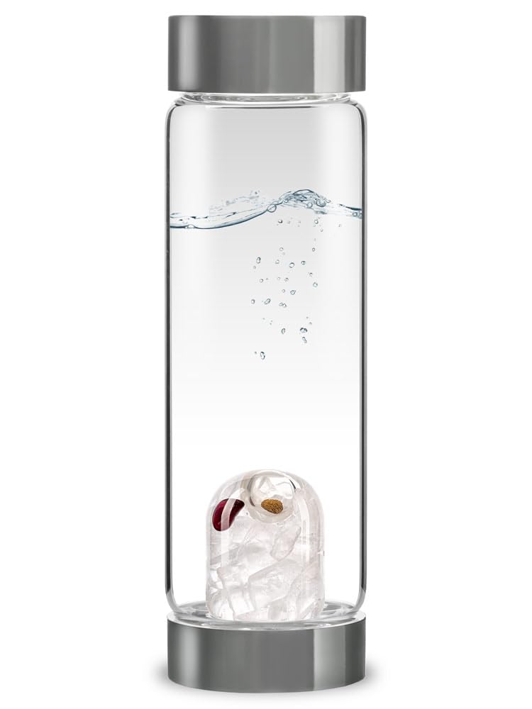 VitaJuwel ViA FITNESS | Crystal Water Bottle with Red Jasper, Magnesite & Clear Quartz -Willpower, Strength & Momentum