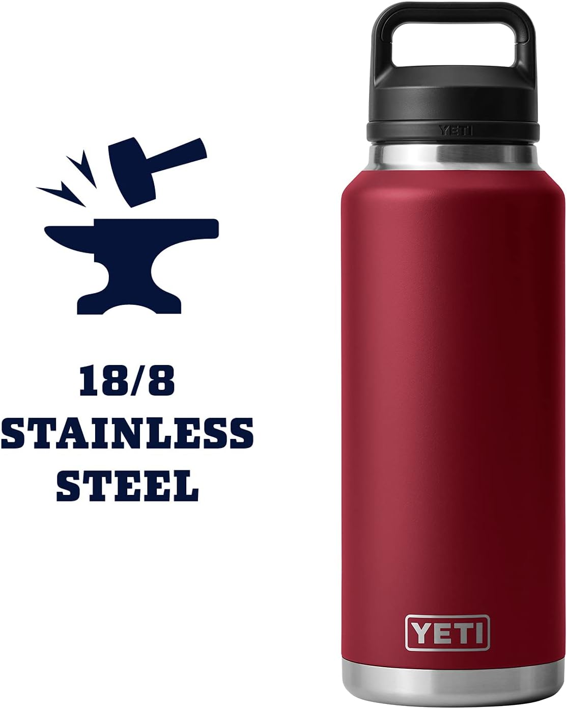 YETI Rambler 46 oz Bottle, Leakproof, Vacuum Insulated, Stainless Steel with Chug Cap, Harvest Red