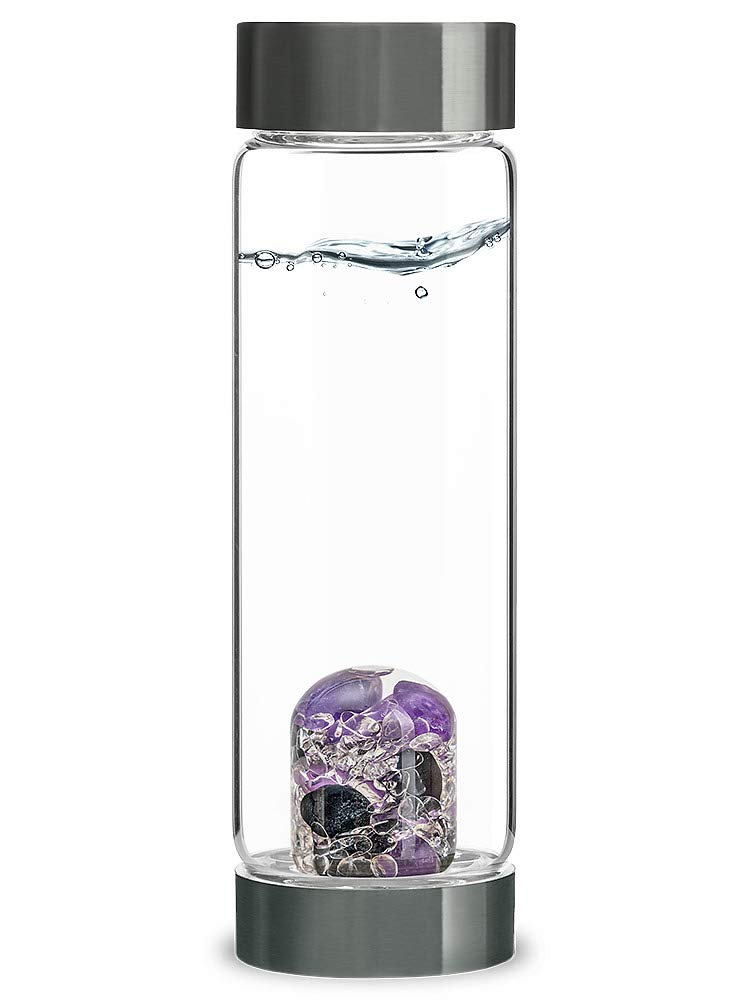 VitaJuwel ViA FITNESS | Crystal Water Bottle with Red Jasper, Magnesite & Clear Quartz -Willpower, Strength & Momentum