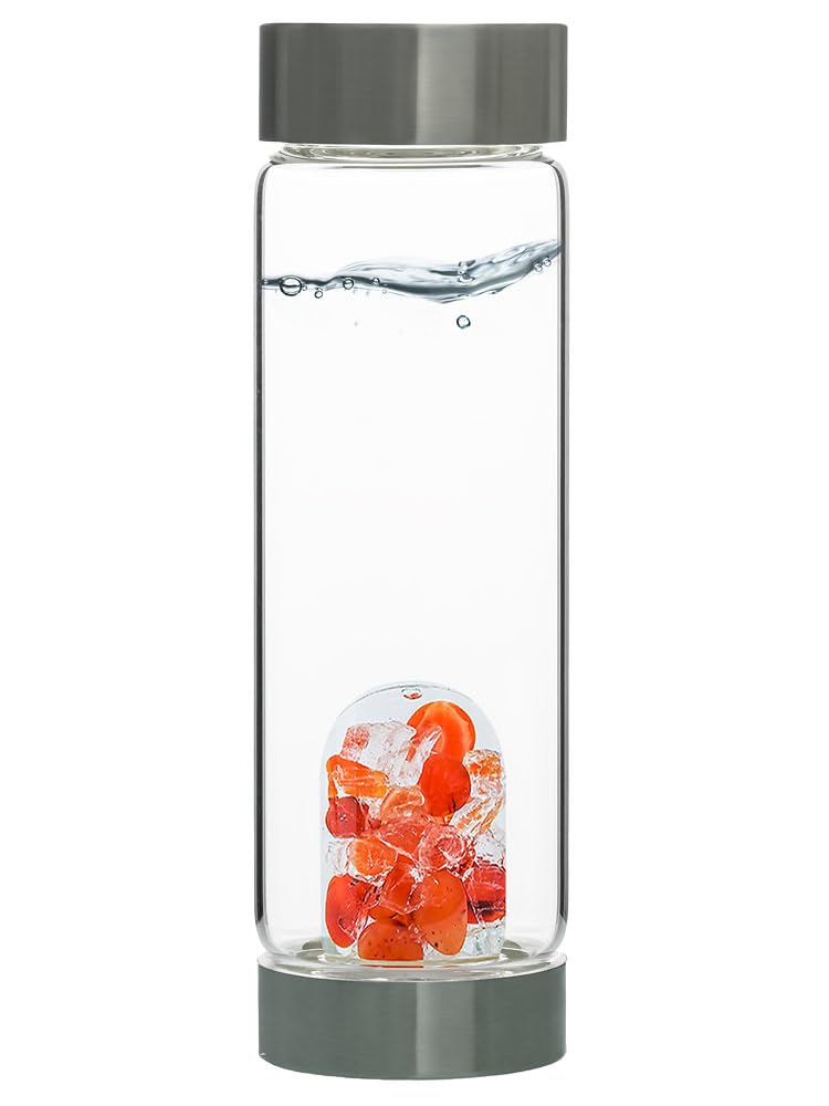 VitaJuwel ViA FITNESS | Crystal Water Bottle with Red Jasper, Magnesite & Clear Quartz -Willpower, Strength & Momentum