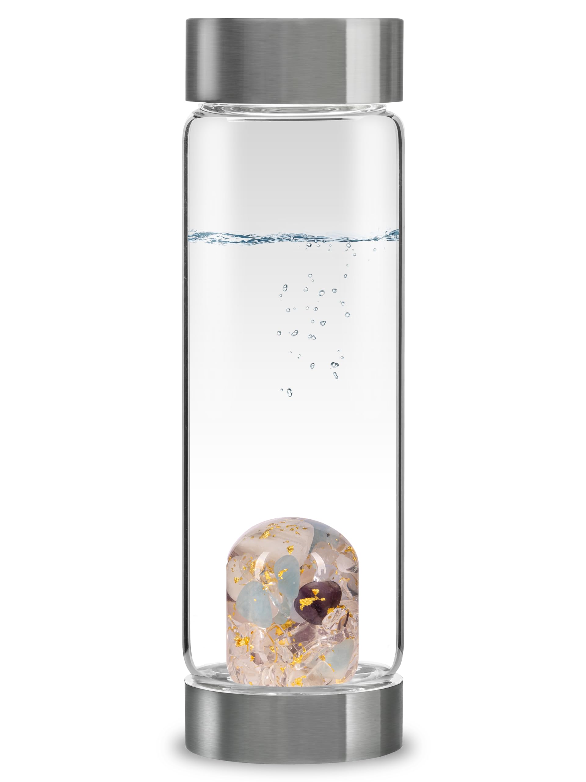 VitaJuwel ViA FITNESS | Crystal Water Bottle with Red Jasper, Magnesite & Clear Quartz -Willpower, Strength & Momentum