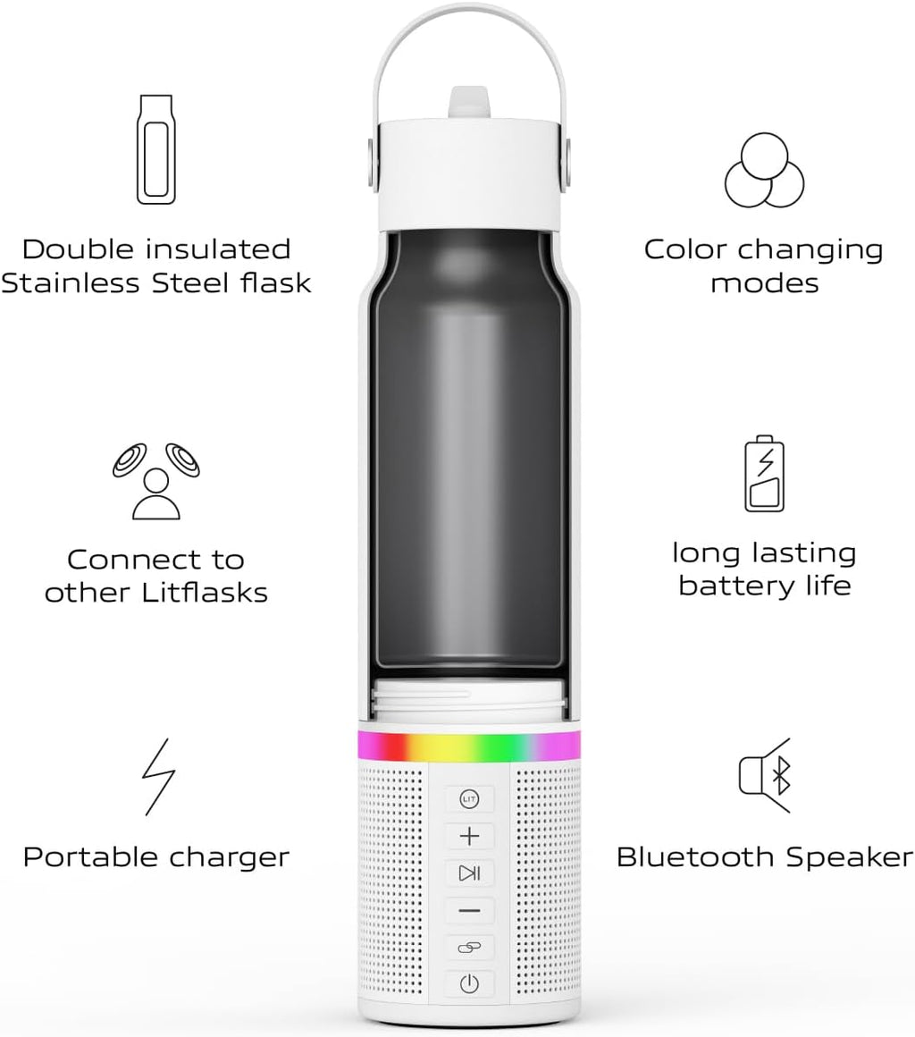 LitFlask Smart Water Bottle, Ultra Premium Bluetooth Speaker, Portable Charging, 20oz Stainless Steel. Oprah’s Favorite Things 2024