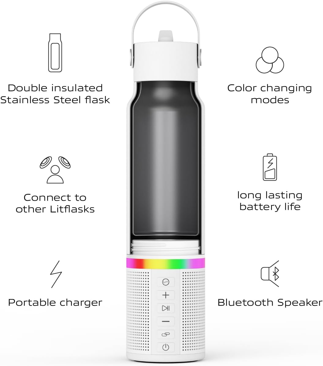 LitFlask Smart Water Bottle, Ultra Premium Bluetooth Speaker, Portable Charging, 20oz Stainless Steel. Oprah’s Favorite Things 2024