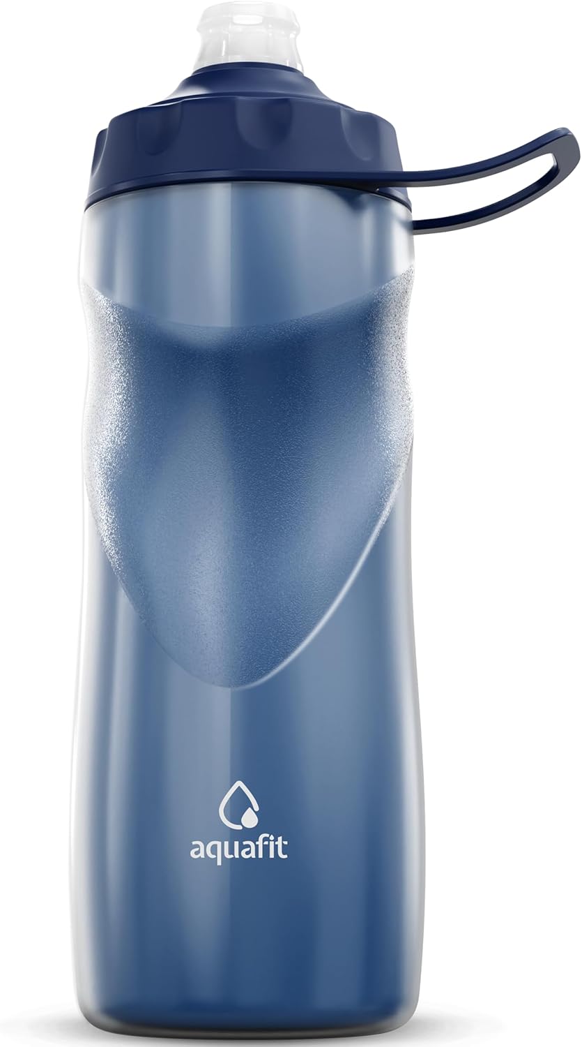 AQUAFIT Insulated Water Bottle - 20oz Leakproof Sports Water Bottle with Bite Lid, Bike Water Bottle, Easy Squeeze Water Bottles, Spill Proof for Cycling Bicycle - Fits Most Bike Cages (Blue)