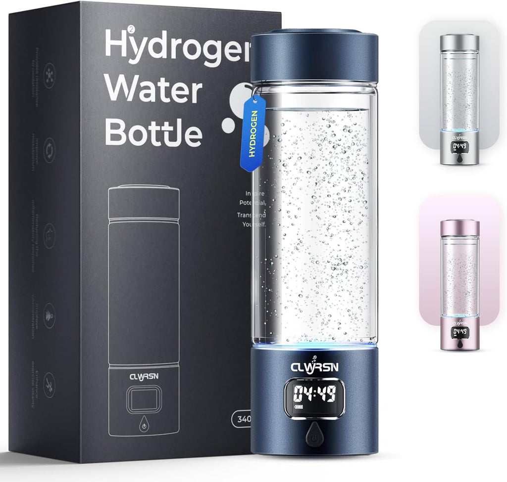 Hydrogen Water Bottle, Portable Glass Hydrogen Water Bottle Generator-SPE/PEM Technology-Athletic Performance & Hydration System, 11.5 oz Capacity，Ideal for Outdoor Home and Office Use(Blue)