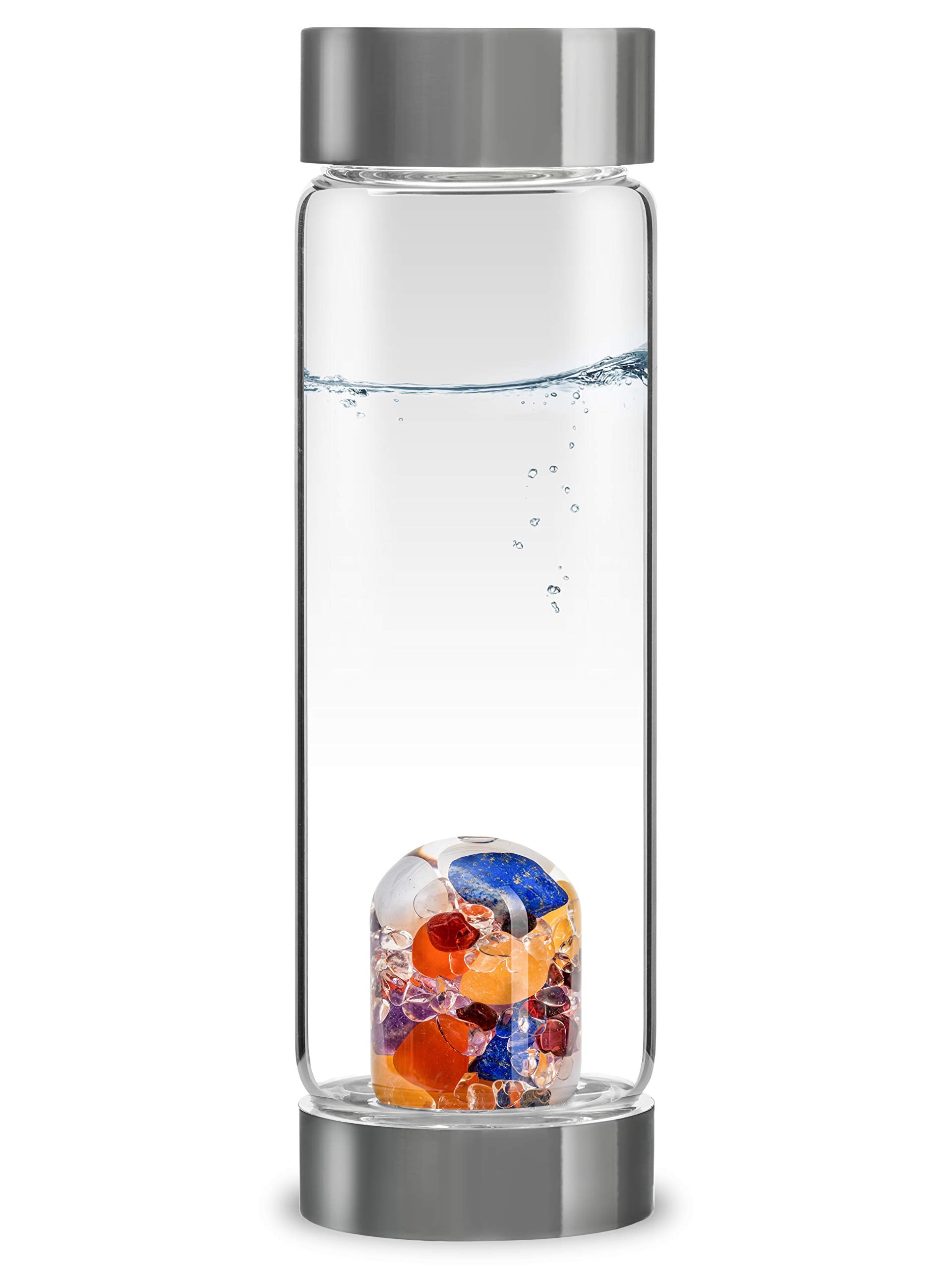 VitaJuwel ViA FITNESS | Crystal Water Bottle with Red Jasper, Magnesite & Clear Quartz -Willpower, Strength & Momentum