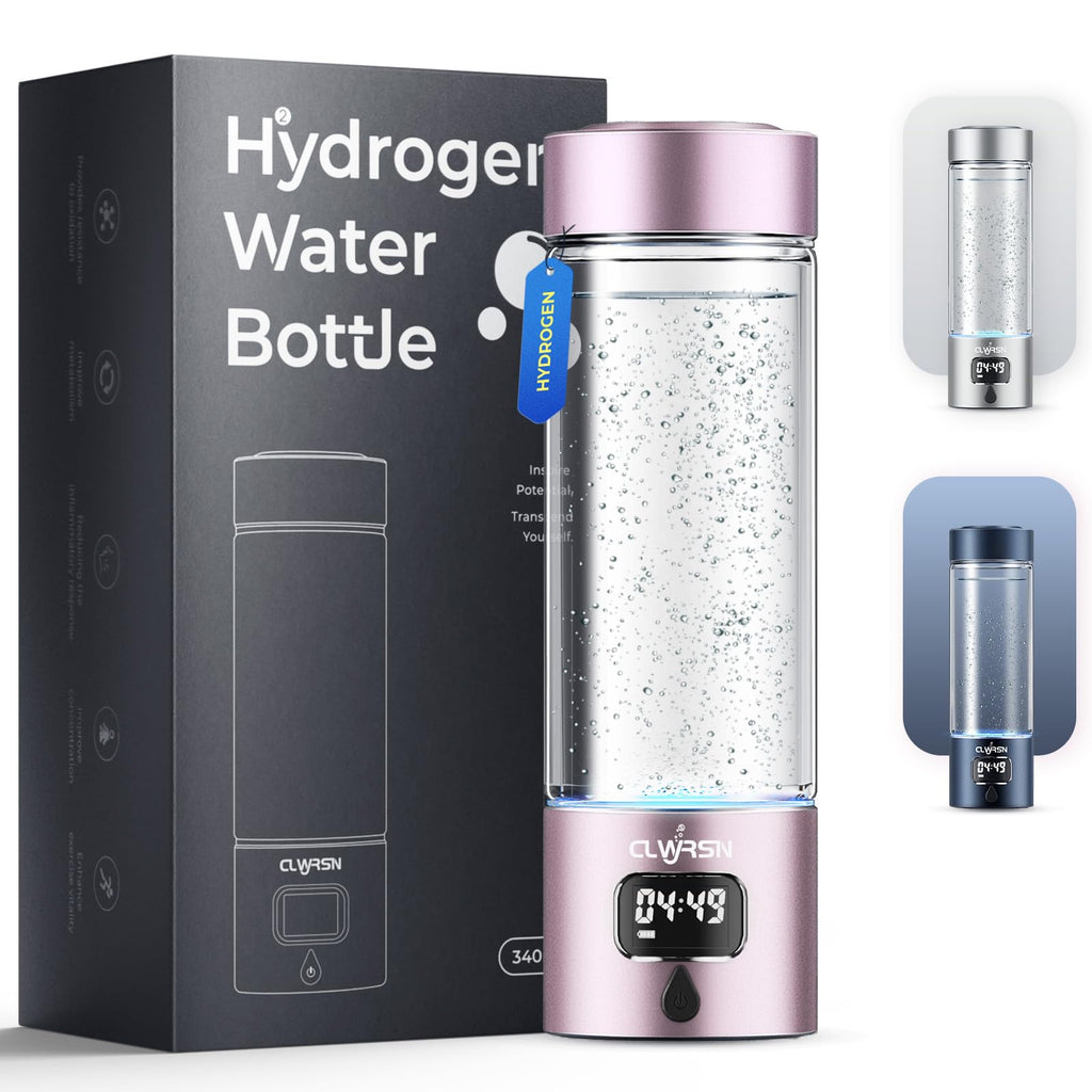 Hydrogen Water Bottle, Portable Glass Hydrogen Water Bottle Generator Machine — SPE/PEM Technology — Athletic Performance & Hydration System — for Gym, Sports, Travel & Outdoor, 11.5Oz (Silver)