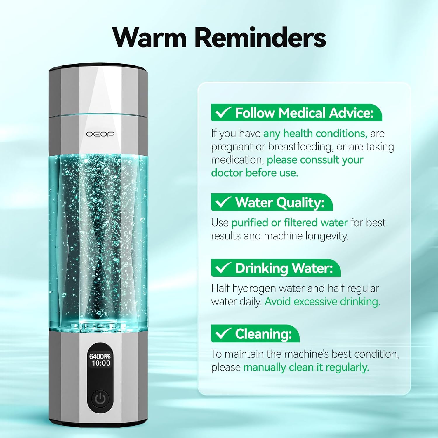 Upgrade Hydrogen Water Bottle - 6400PPB Hydrogen Water Generator, SPE/PEM Certified, 7oz Portable Hydro Water Machine, Perfect for Gym/Travel/Office & Gifts for Friends/Family