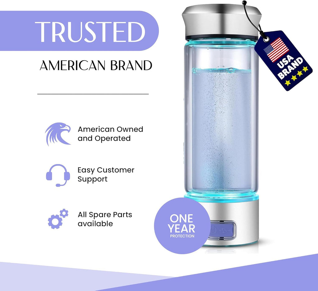 LevelUpWay - Hydrogen Water Bottle Up to 4000PPB SPE PEM Technology Water Ionizer (Borosilicate Glass, Silver)