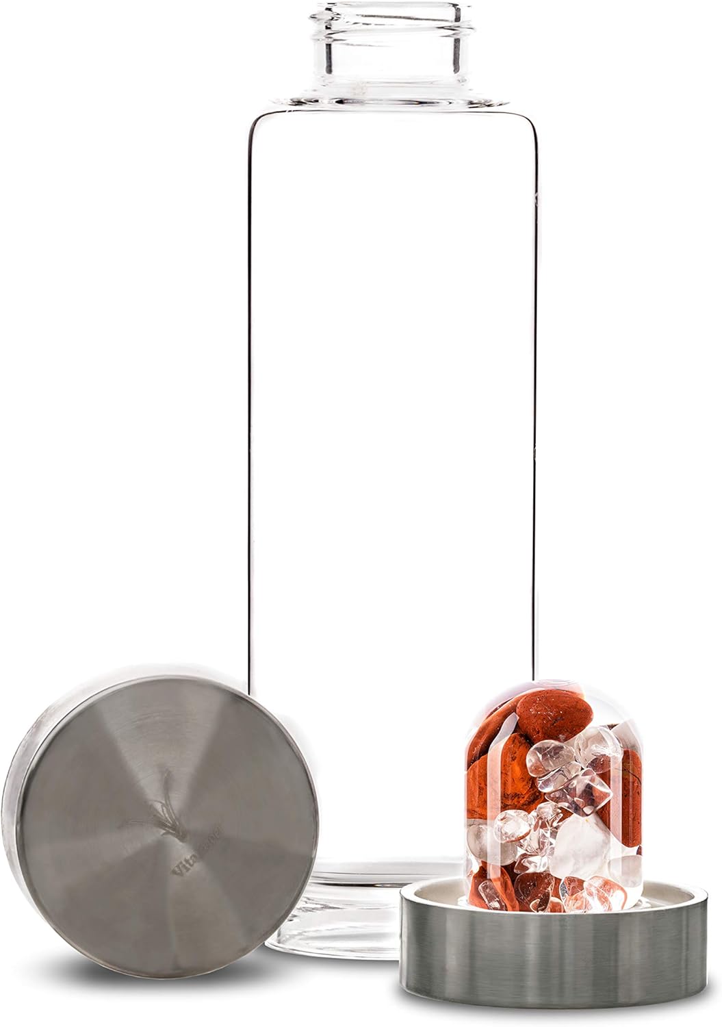 VitaJuwel ViA FITNESS | Crystal Water Bottle with Red Jasper, Magnesite & Clear Quartz -Willpower, Strength & Momentum