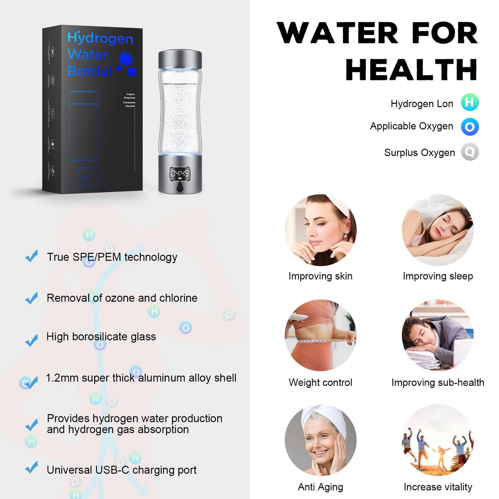 Hydrogen Water Bottle Generator with SPE/PEM Technology, Portable Hydrogen Water Ionizer Machine, Birthday,Xmas Gift for Family Friends Office Travel Sports (Grey, 9.05*Φ2.63in)