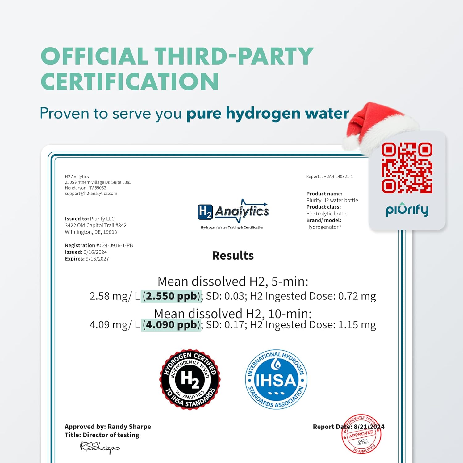 Hydrogen Water Bottle Generator - Up to 4100+ PPB - SPE/PEM Technology - Certified H2 Generator - Portable Athletic Performance & Hydration System - 6-Hour Hydrogen Retention, 10 oz (Silver)