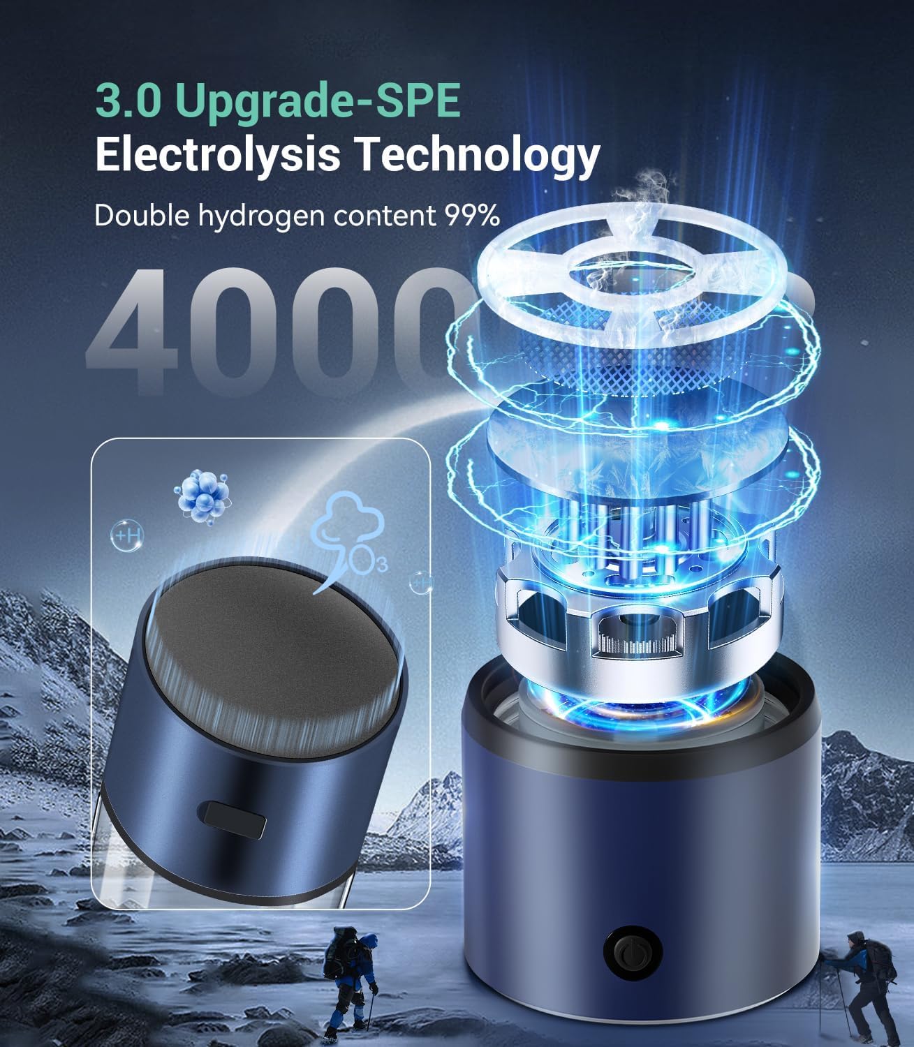 4.0 Upgrade Hydrogen Water Bottle & Double Hydrogen Content 【NO.1-24-Hour Hydrogen Lock】【Certification-4000PPB】 Hydrogen Water Bottle Generator - 2025 SPE PEM Technique, Applicable to Various Water