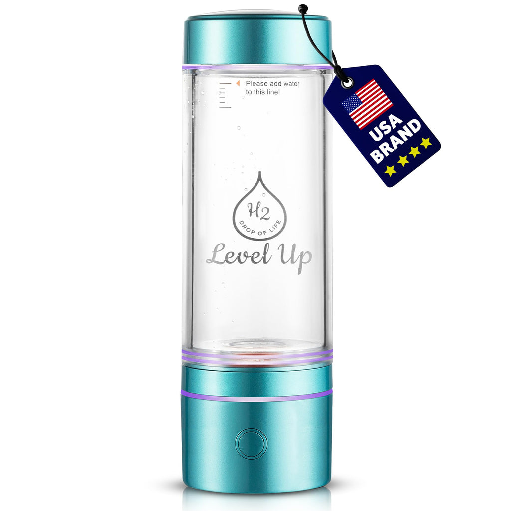 LevelUpWay - Hydrogen Water Bottle Up to 4000PPB SPE PEM Technology Water Ionizer (Borosilicate Glass, Silver)