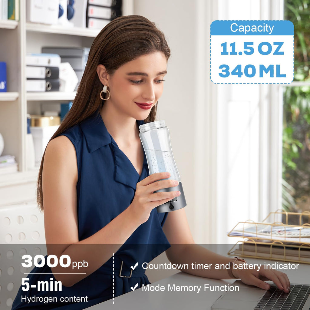 Hydrogen Water Bottle Generator with SPE/PEM Technology, Portable Hydrogen Water Ionizer Machine, Birthday,Xmas Gift for Family Friends Office Travel Sports (Grey, 9.05*Φ2.63in)