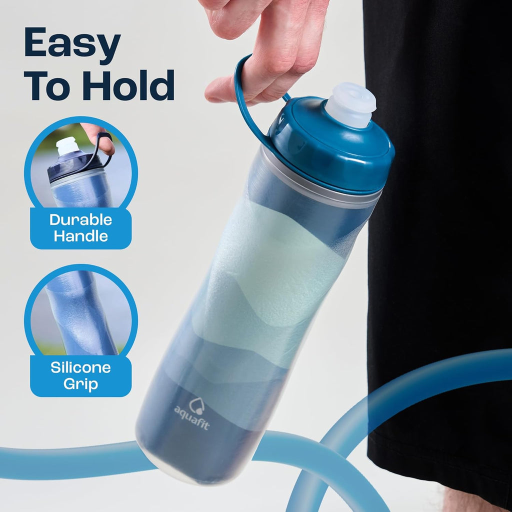 AQUAFIT Insulated Water Bottle - 20oz Leakproof Sports Water Bottle with Bite Lid, Bike Water Bottle, Easy Squeeze Water Bottles, Spill Proof for Cycling Bicycle - Fits Most Bike Cages (Blue)