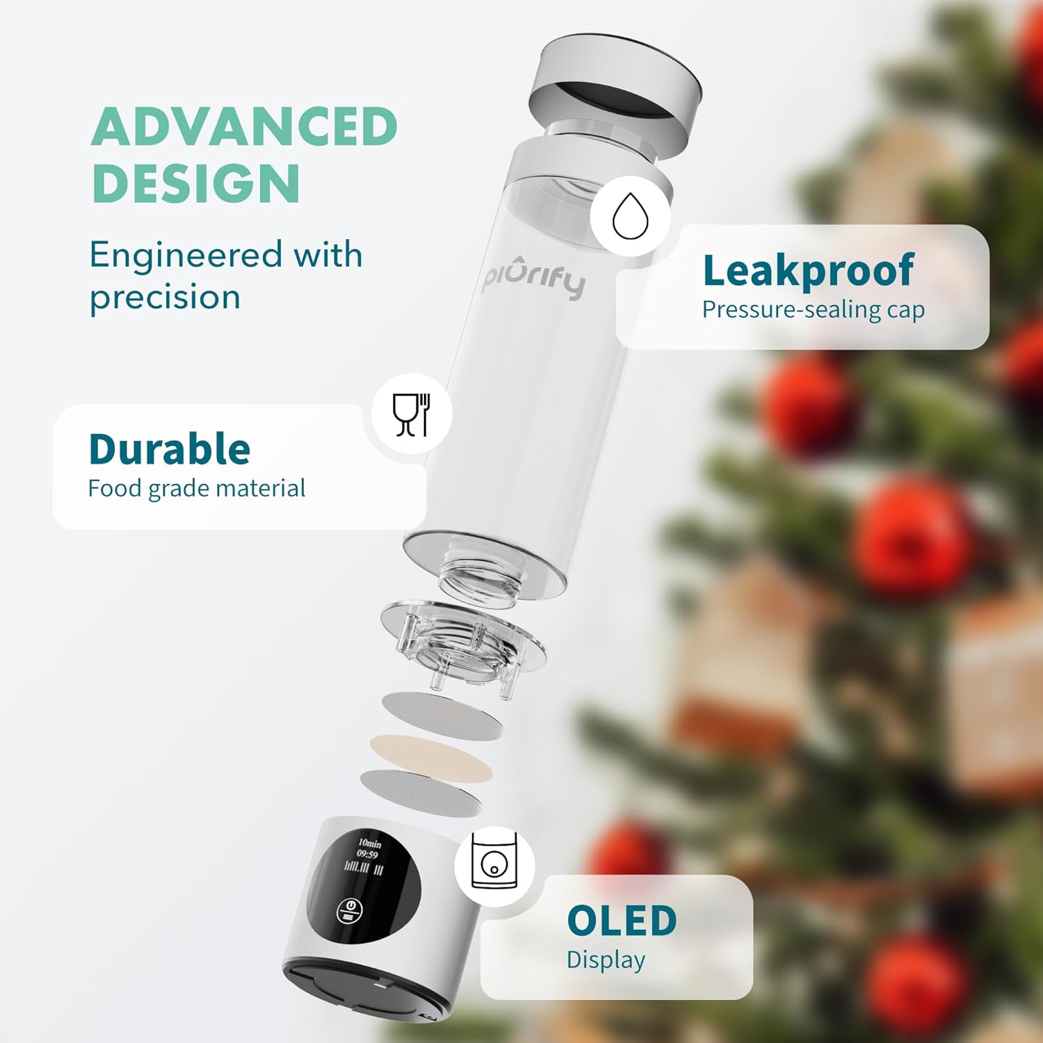 Hydrogen Water Bottle Generator - Up to 4100+ PPB - SPE/PEM Technology - Certified H2 Generator - Portable Athletic Performance & Hydration System - 6-Hour Hydrogen Retention, 10 oz (Silver)