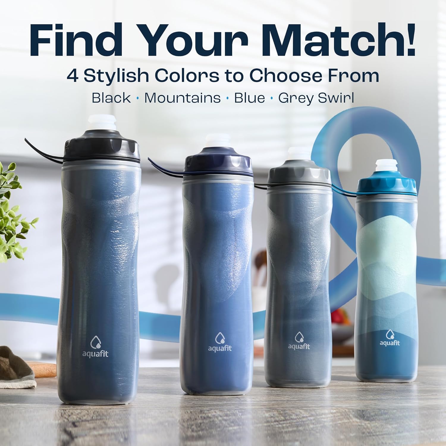 AQUAFIT Insulated Water Bottle - 20oz Leakproof Sports Water Bottle with Bite Lid, Bike Water Bottle, Easy Squeeze Water Bottles, Spill Proof for Cycling Bicycle - Fits Most Bike Cages (Blue)