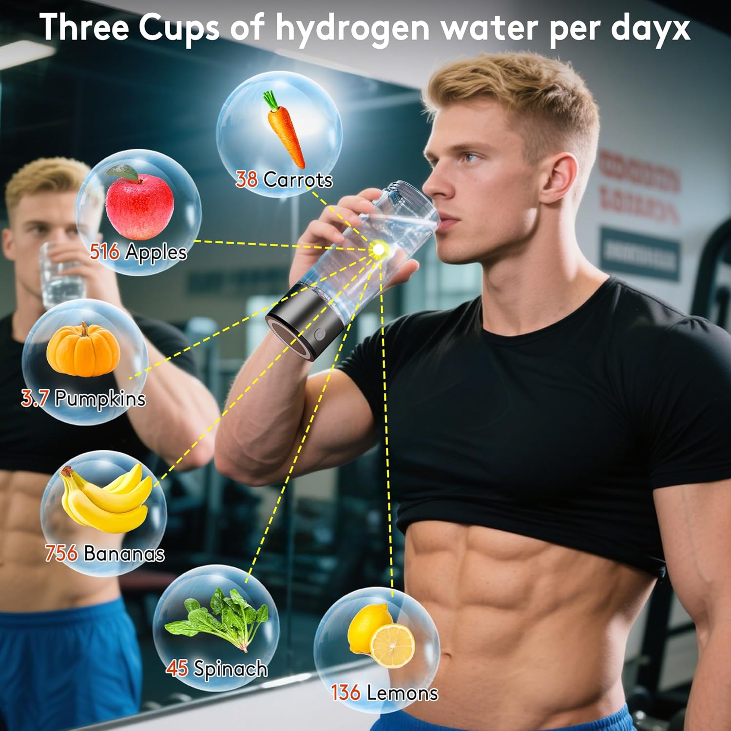 2025 New Hydrogen Water Bottle, 2800PPB in 3Min, SPE PEM Tech, Portable 16OZ, Rechargeable Hydrogen Water Bottle for Travel, Home, Office – Gift for Family & Friends (XR-20)