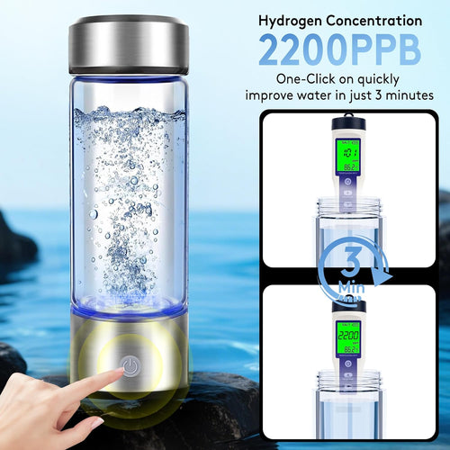 2025 New Hydrogen Water Bottle, 2800PPB in 3Min, SPE PEM Tech, Portable 16OZ, Rechargeable Hydrogen Water Bottle for Travel, Home, Office – Gift for Family & Friends (XR-20)