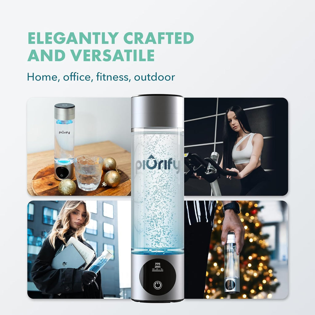 Hydrogen Water Bottle Generator - Up to 4100+ PPB - SPE/PEM Technology - Certified H2 Generator - Portable Athletic Performance & Hydration System - 6-Hour Hydrogen Retention, 10 oz (Silver)