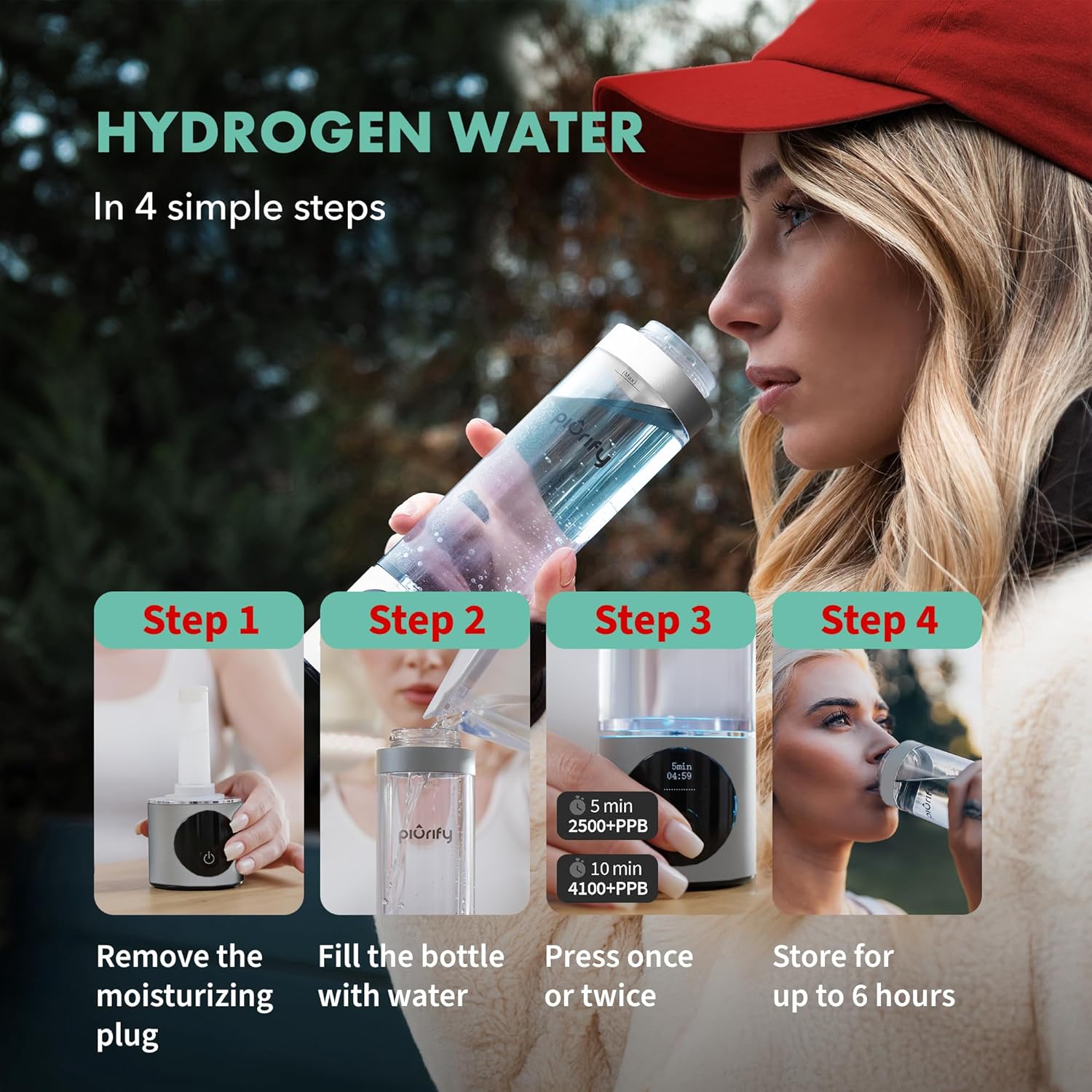 Hydrogen Water Bottle Generator - Up to 4100+ PPB - SPE/PEM Technology - Certified H2 Generator - Portable Athletic Performance & Hydration System - 6-Hour Hydrogen Retention, 10 oz (Silver)