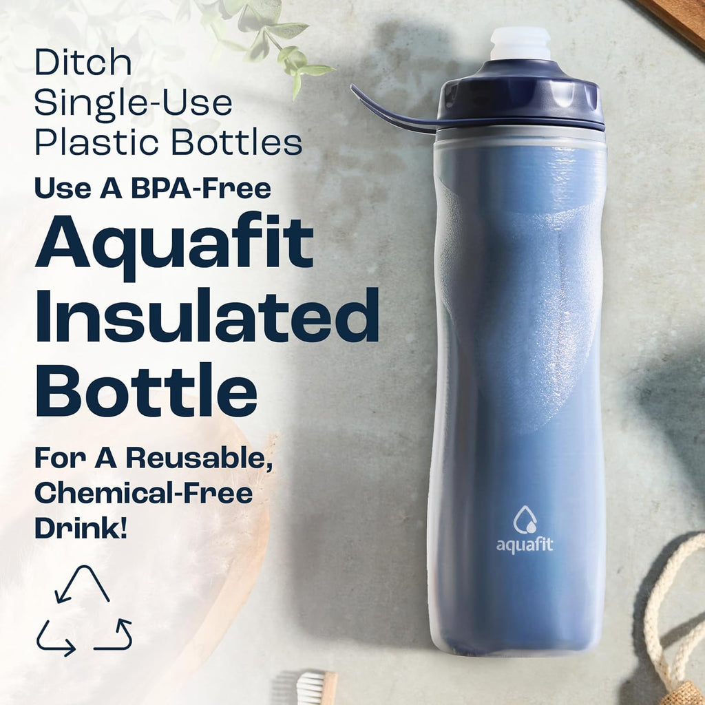 AQUAFIT Insulated Water Bottle - 20oz Leakproof Sports Water Bottle with Bite Lid, Bike Water Bottle, Easy Squeeze Water Bottles, Spill Proof for Cycling Bicycle - Fits Most Bike Cages (Blue)