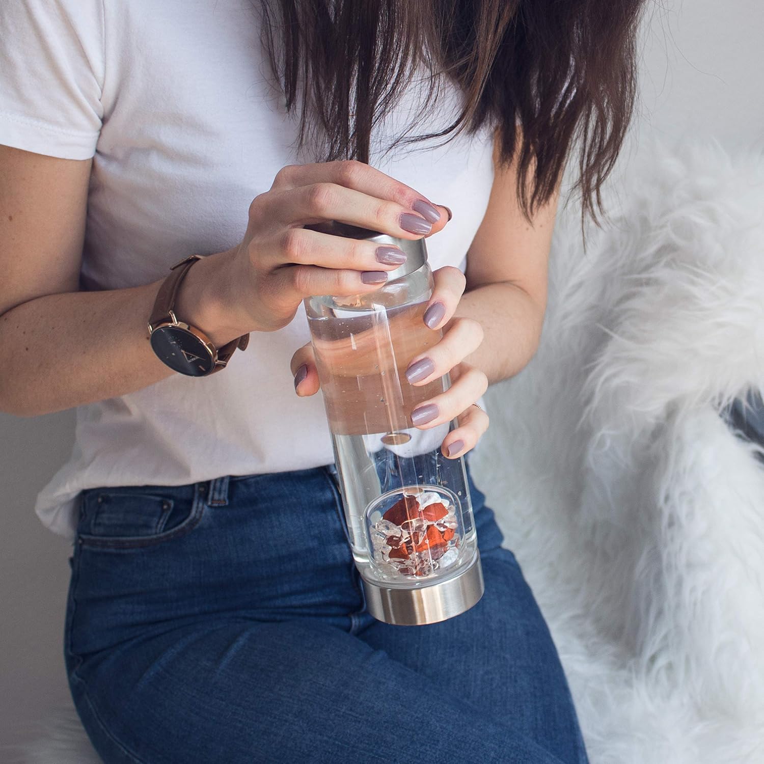 VitaJuwel ViA FITNESS | Crystal Water Bottle with Red Jasper, Magnesite & Clear Quartz -Willpower, Strength & Momentum