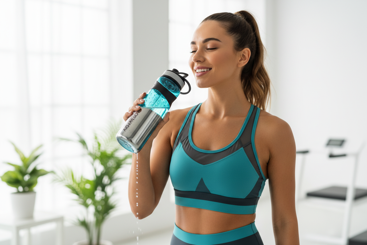 sports water bottle beautyful girl